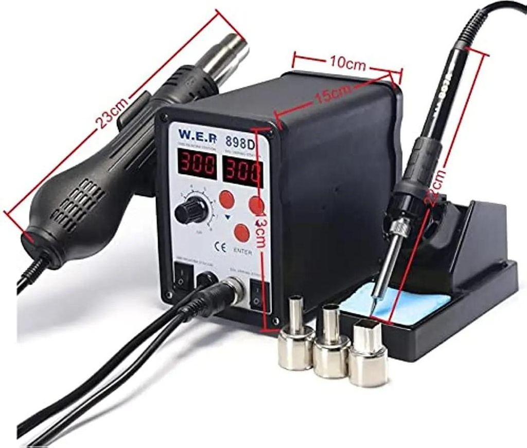 Lötstation 2-in-1, Modell 898D, Heißluftgebläse & Lötkolben, digital, schwarz