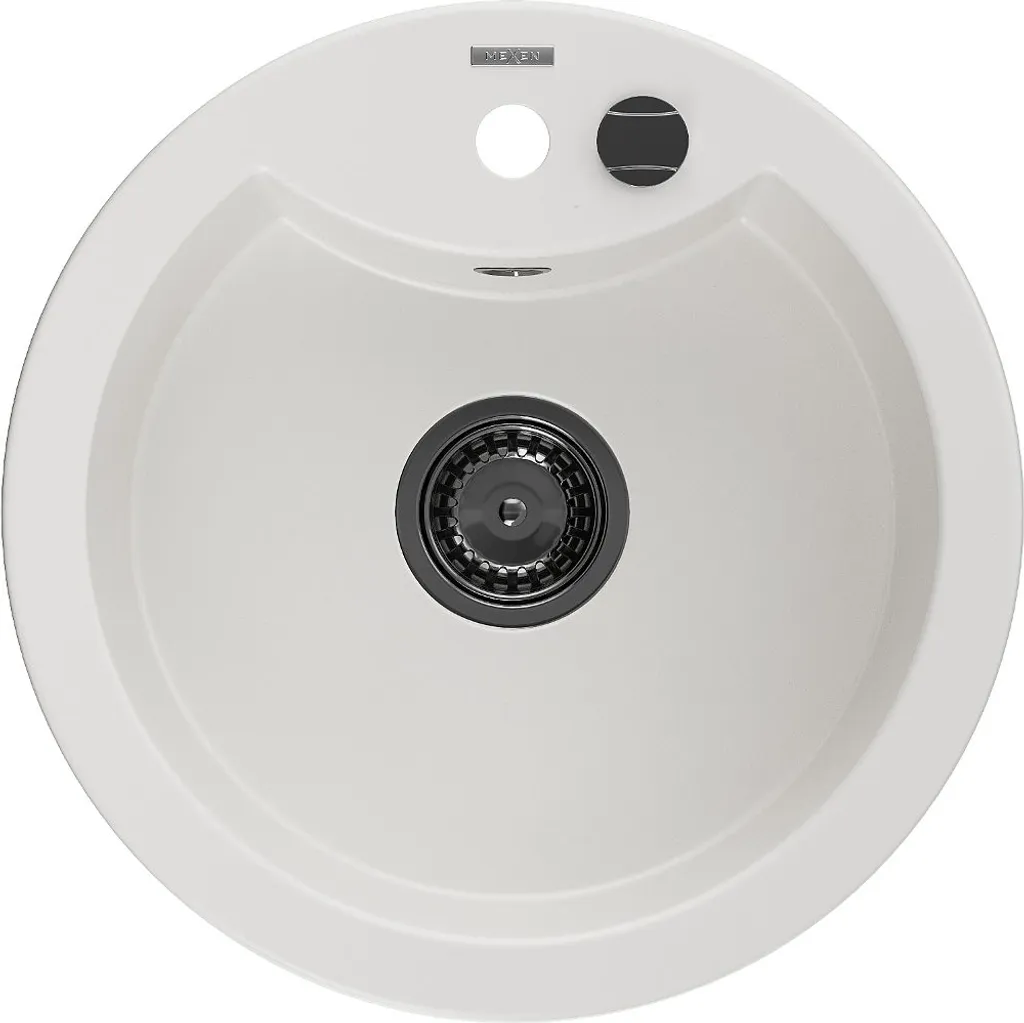 Lavello Granito 488x480 Mexen Diego | Bianco con Kit Scarico Nero