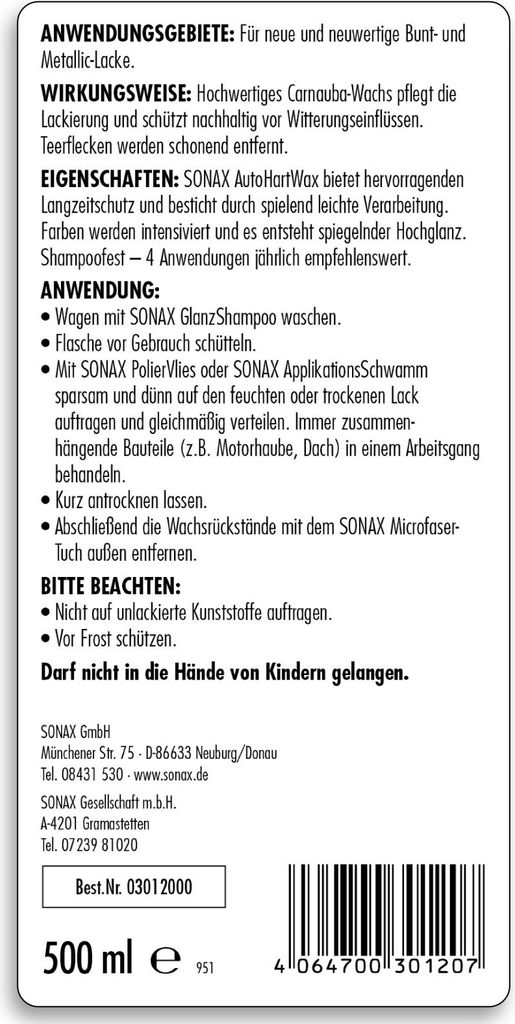 Sonax AutoHartWax 500 Milliliter Dose Reifen Produktbild 5