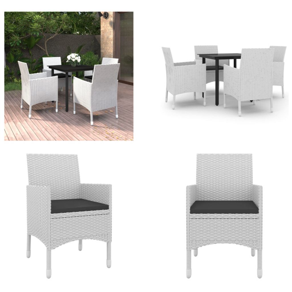 vidaXL 5 tlg. Garten Essgruppe mit Auflagen Poly Rattan und Glas - Garten-Essgruppe - Garten-Essgruppen - Outdoor-Essgruppe - Gartentisch Und Stuhl
