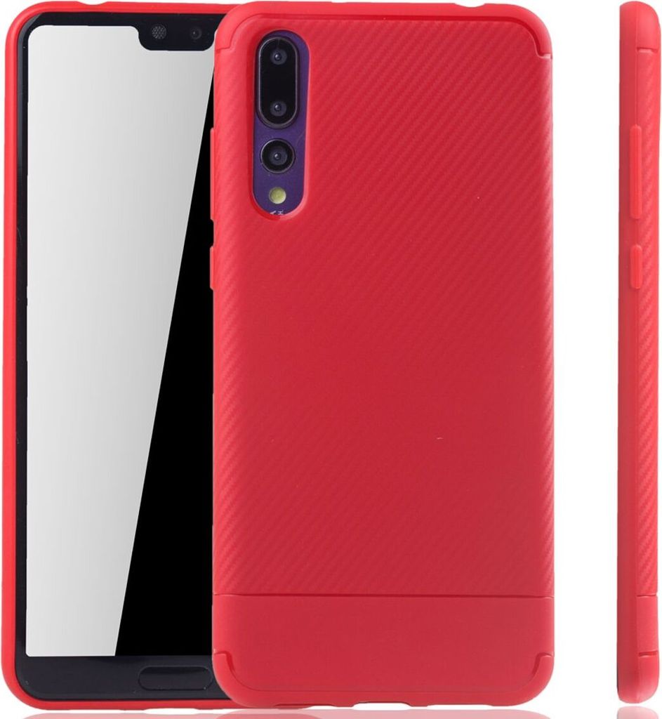 Huawei P20 Pro Handyhülle Schutzcase Carbon Optik Bumper Rot