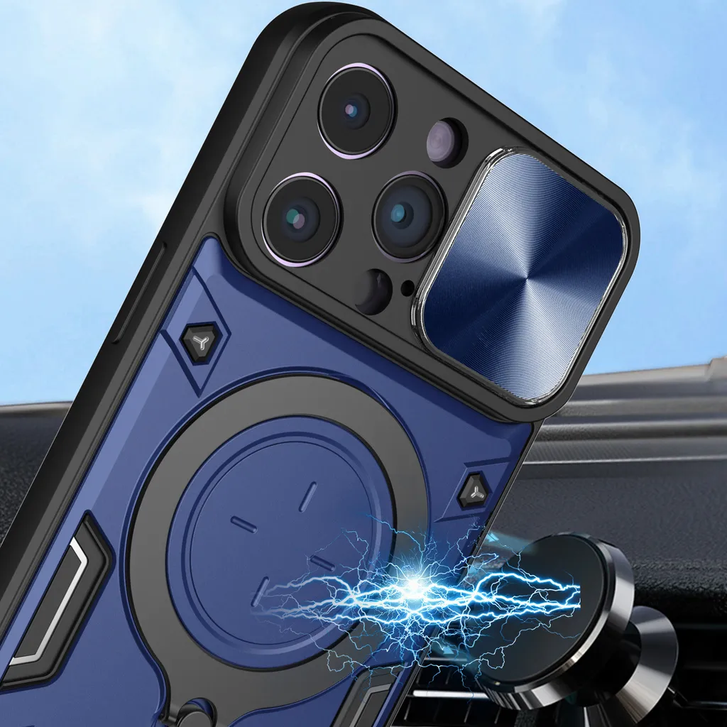 Offerta Custodia iPhone 13 Pro: Protezione Totale Blu con Anello - 3