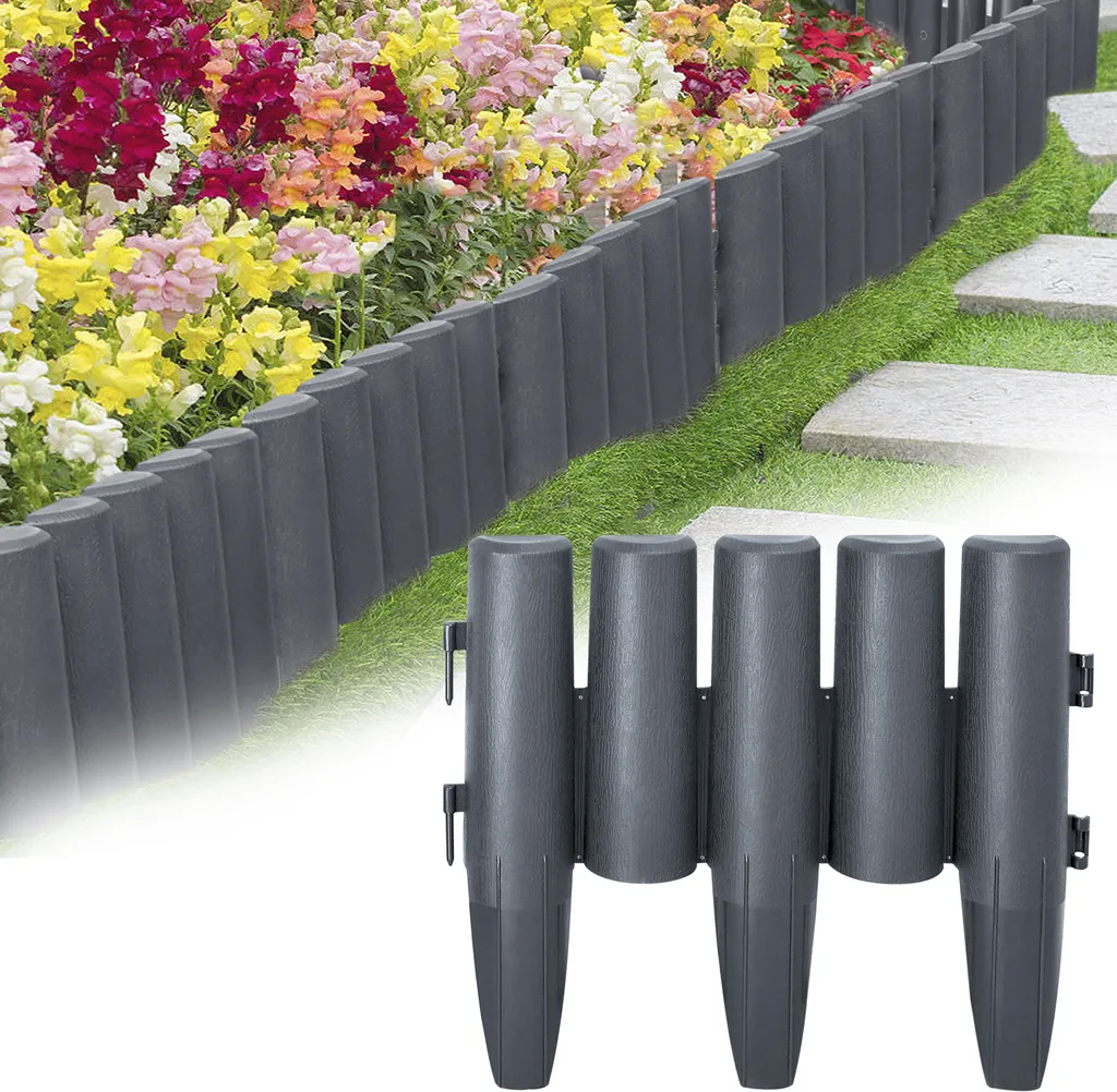 Bordure Pelouse 14m Plastique Anthracite contre Envahissement Herbe et Terre