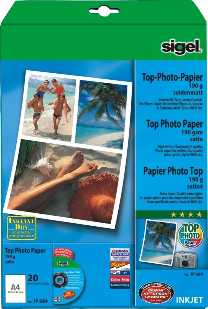 InkJet-Top-Photo-Papier A4 190g/qm seitenmatt 20 Blatt Packung mit 10 Stück