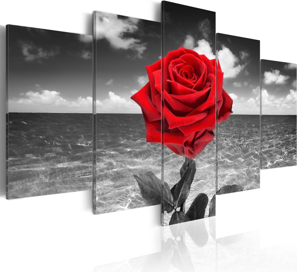 Leinwandbilder Blumen 200x100 cm Vlies Leinwandbild 5 tlg Kunstdruck modern Wandbilder XXL Wanddekoration Design Wand Bild - Rose Meer Himmel Abstr...