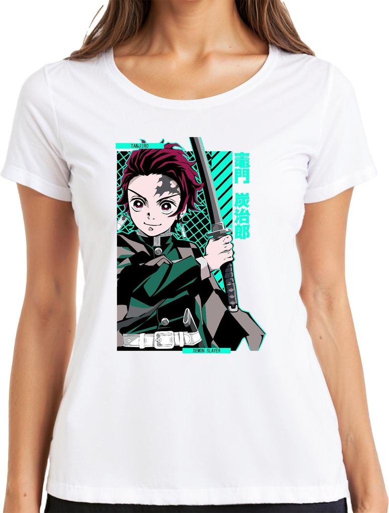 Tanjiro Demon Slayer Kamado Schwert Anime Manga Geschenk Cosplay Damen T-Shirt, Weiß, 3XL