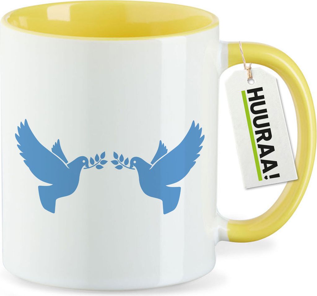 Huuraa Kaffeetasse Friedenstauben 330ml Gelb Keramik Kaffeebecher Geschenkidee