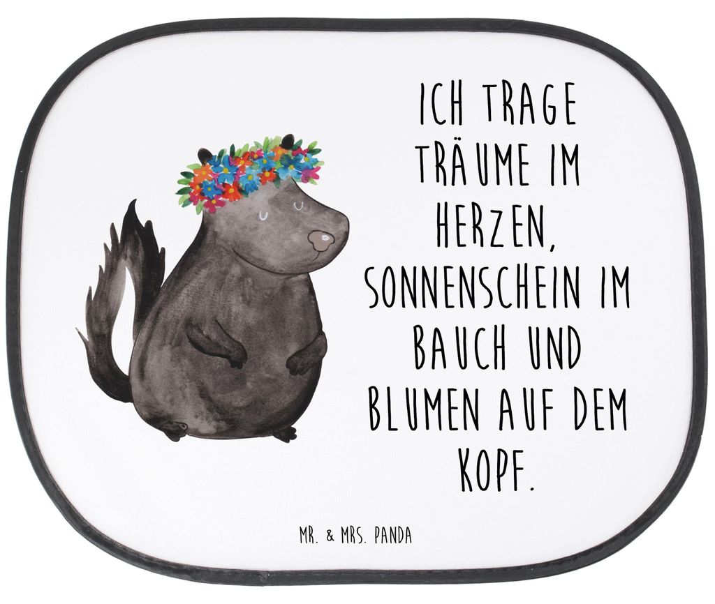 Mr. & Mrs. Panda Auto Sonnenschutz Stinktier Mädchen - Weiß - Geschenk, saugnapf, Namaste, Wildtier, Skunk, Hitzeschutz, Raubtier, Yoga, Sonnenbl...