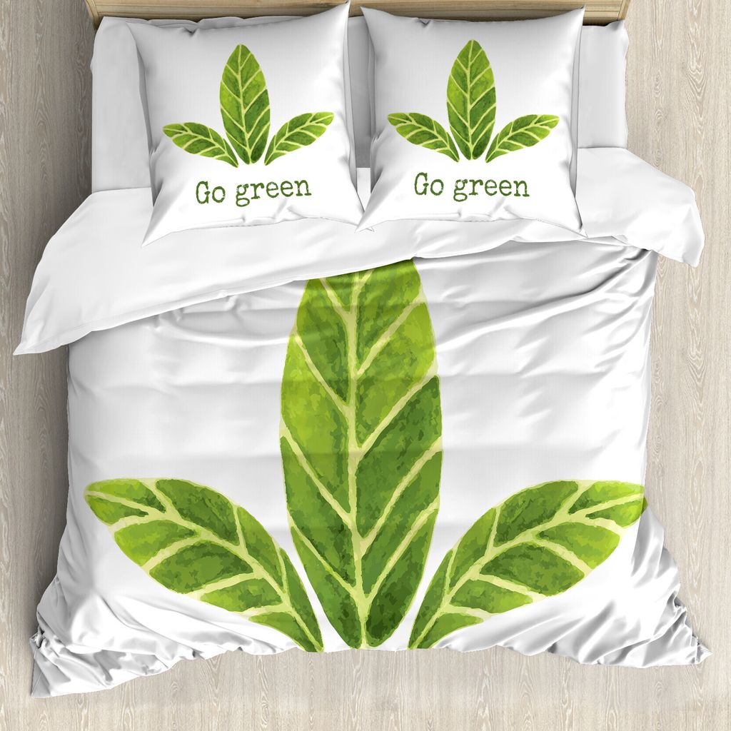 ABAKUHAUS Salbei Bettbezug, Eco-Konzept Green Leaves, Milbensicher Allergiker geeignet mit Kissenbezügen, 200 cm x 200 cm - 80 x 80 cm, Grün Weiß