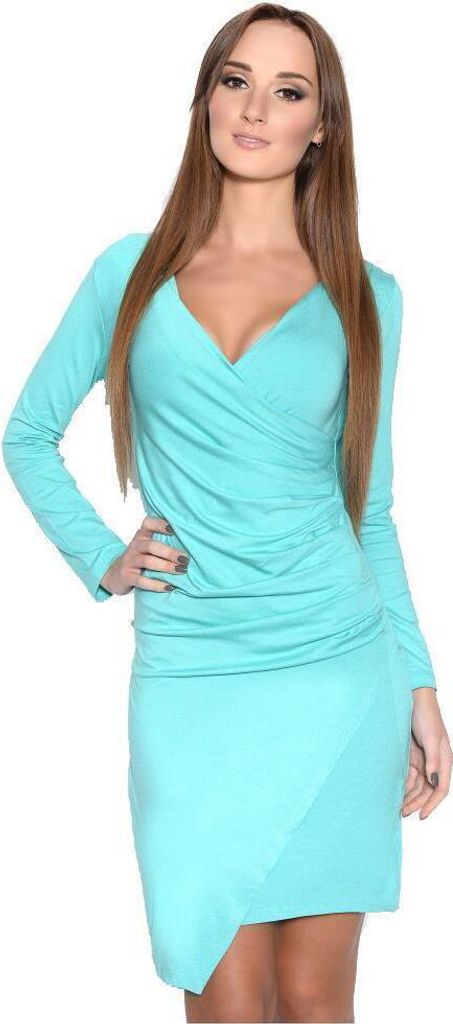 Damen Kleid Wickelkleid Langarm Raffungen V-Ausschnitt; Mintgrün/2XL/3XL