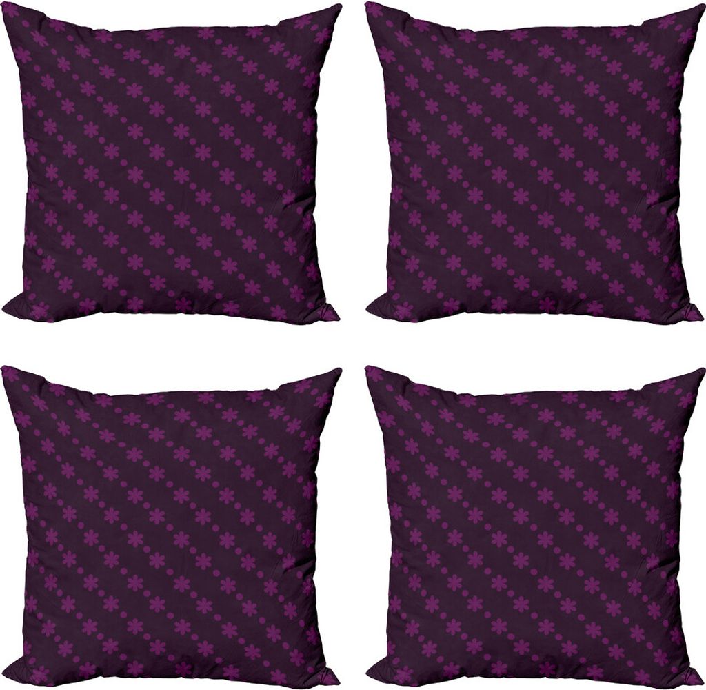 ABAKUHAUS Dunkelviolett Kissenbezug Set (4 Stück), Blumenmuster-Dots, Moderner Doppelseitiger Digitaldruck, 45 cm x 45 cm, Auberginen und Plum