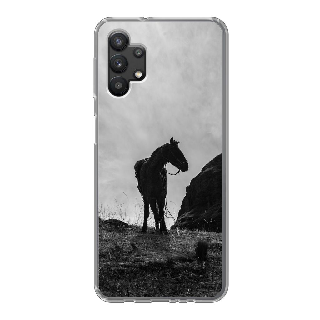 MuchoWow Handyhülle Schutzhülle Hülle für Samsung Galaxy A32 5G Pferd - Wolken - Wiese Silikon Softcase Handy Hülle - Softcase