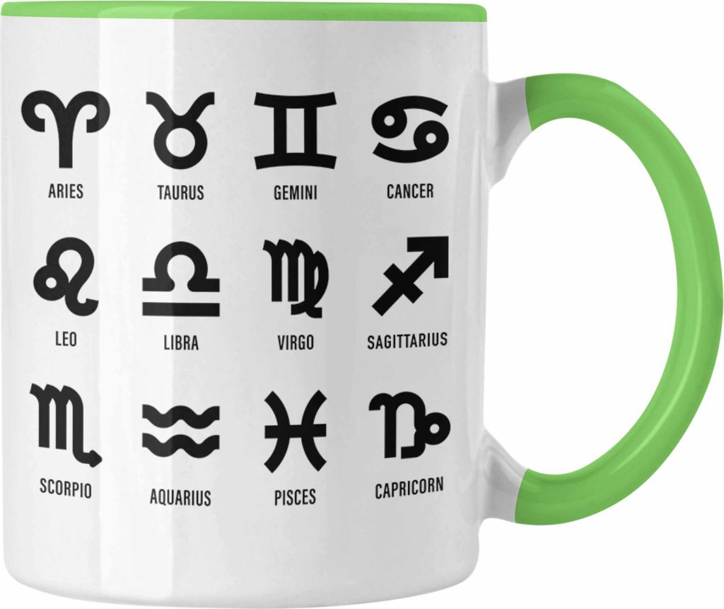 Trendation - Zodiac Signs Tasse Geschenk Sternzeichen Aries Taurus Gemini Leo Libra Virgo Geschenkidee Tierkreiszeichen (Grün)