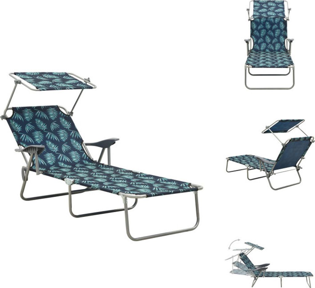 vidaXL Sonnenliege mit Sonnenschutz Stahl Blattmuster - Sonnenliegen