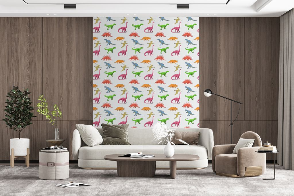 MuchoWow Fototapete für Wohnzimmer oder Schlafzimmer Wandtapete Vinyl Motivtapete Muster - Dino - Kinder - Farben - Kinder - Junge - 190x260 cm ...