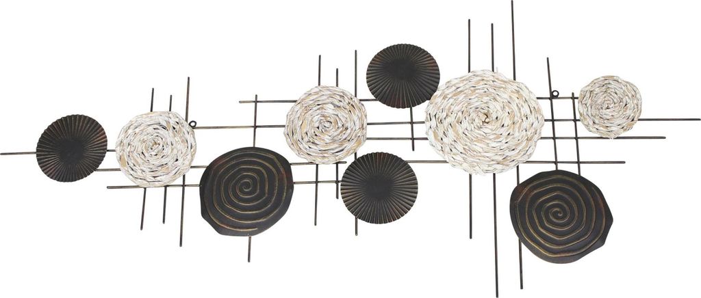 FRANK FLECHTWAREN Wand-Deko Circles, Metall, mattbraun, Seegras Maße: 112 x 51 cm, Elegant und modern
