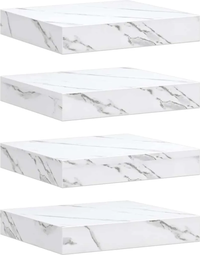 vidaXL Mensole da parete 4 pezzi Marmo bianco 23 x 23,5 x 4 cm Materiale a base di legno