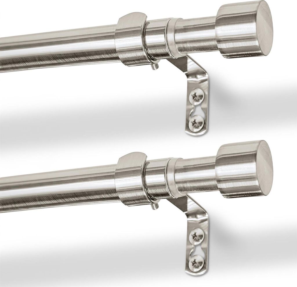 Harbour Housewares Ausziehbares Gardinenstangen-Set aus Metall – 77 bis 150 cm – Gebürstetes Nickel – 2er-Pack