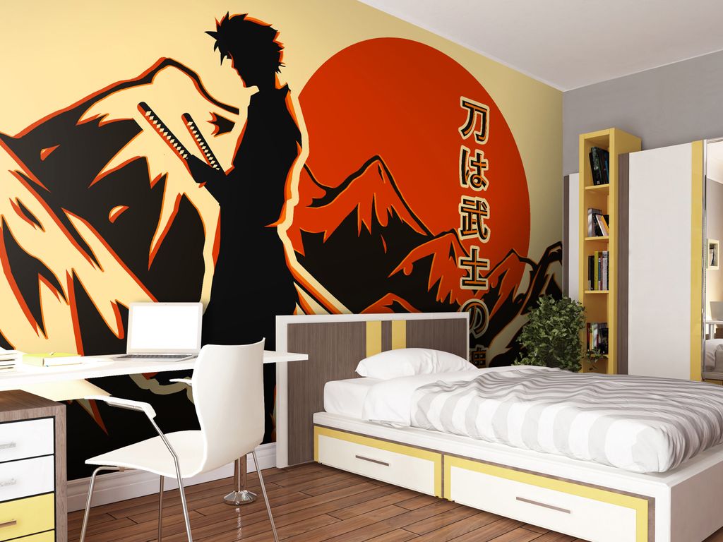Vlies Fototapete Samurai 400x280 cm Tapeten Wandtapete XXL Manga Das Schwert ist die Seele i-A-10017-a-a