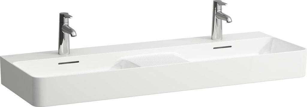 LAUFEN VAL Doppelwaschtisch, 1 Hahnloch, mit Überlauf, 1200x420mm, semi-trockener Bereich mittig, H8142820001041