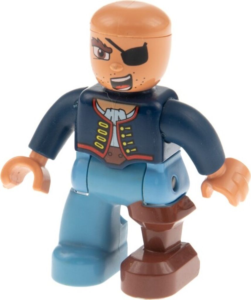 1xLego Duplo Figur Pirat hell dunkel blau Holz Bein braun Produktbild 