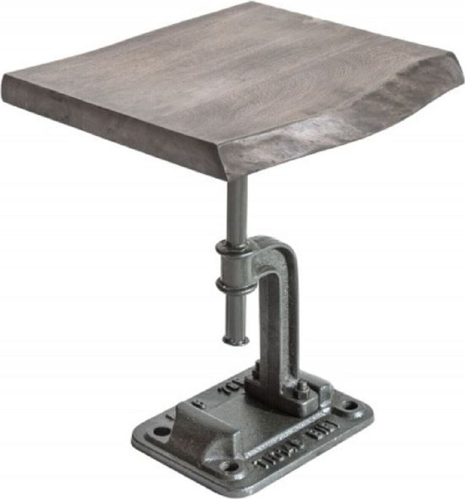 Casa Padrino Industrial Design Beistelltisch Grau 43 x 35 x H. 46 cm - Industrie Stil Metall Tisch mit Massivholz Tischplatte - Industrial Design M...