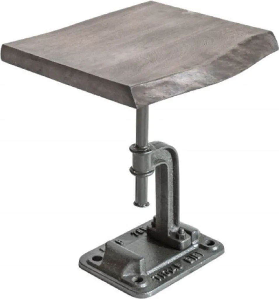 Table de Chevet Style Industriel en Métal Gris et Bois Massif Véritable