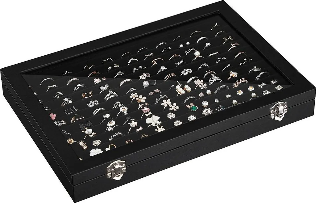 Écrin de rangement pour bagues noir de 20cm pour vitrine de bijoux