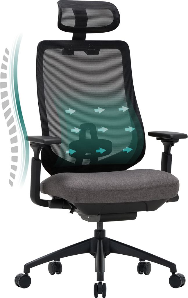 COLAMY Chefsessel, Dunkelgrau, Mesh, 137 kg, Ergonomisch, Produktbild 