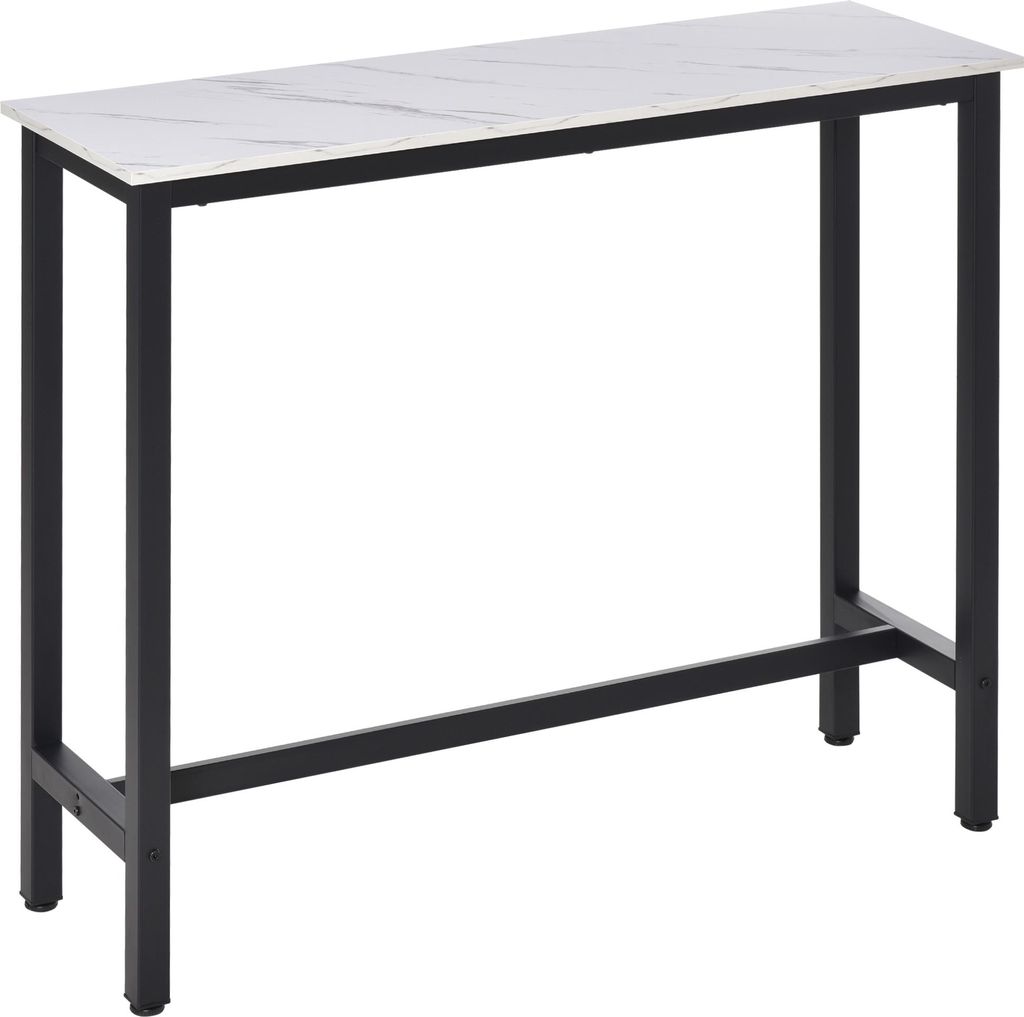 Fortuna Lai Bartisch Stehtisch mit Marmoroptik, Küchentisch mit verstellbare Füße für Wohnzimmer, Esszimmer, Stahl 120 x 40 x 100 cm Weiß+Schwarz