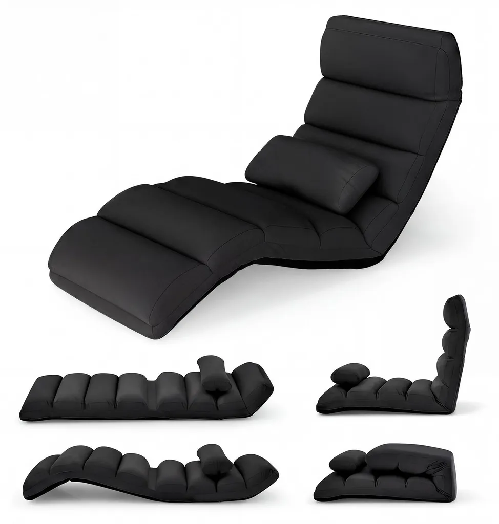 Chaise de sol avec dossier réglable 6 positions et fonction sommeil noir