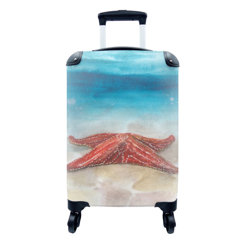 MuchoWow Koffer Handgepäck Trolley Rollkoffer Kleine Reisekoffer mit 4 Rollen - Seestern - Aquarell - Meer - Cabin Size < 55x40x23 cm & 55x40x20...