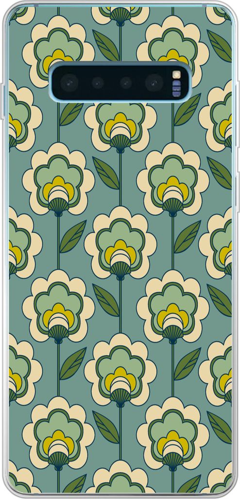 MuchoWow Handyhülle Schutzhülle Hülle für Telefoonhoesje Samsung Galaxy S10 Plus Retro - Design - 1970er Jahre - Blume Silikon Softcase Handy...