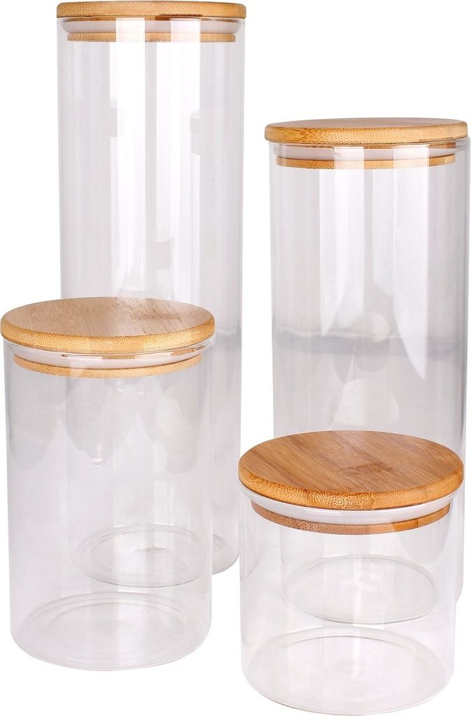 4er-Set Vorratsgläser Vorratsglas Bambusdeckel Glasbehälter Vorratsdosen