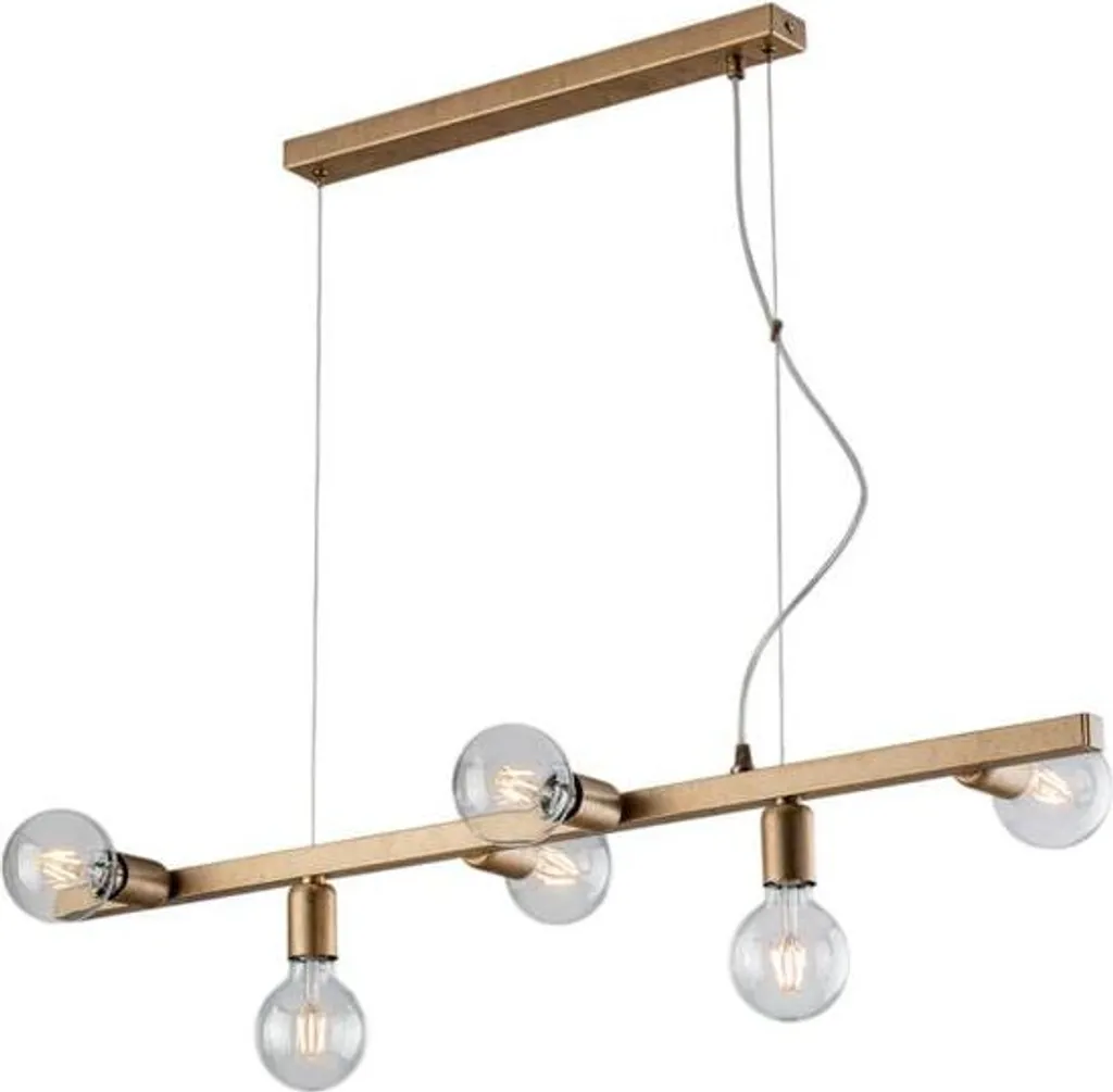 Luminaire suspendu 6 lumières en fer laqué noir et finitions dorées Or