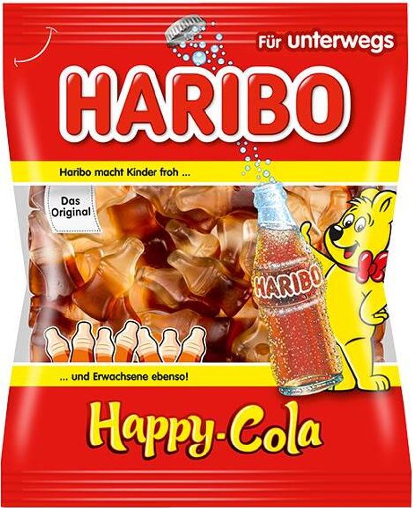 Butelki gumy owocowej Haribo Happy Cola o smaku coli 100g Zdjęcie produktu 