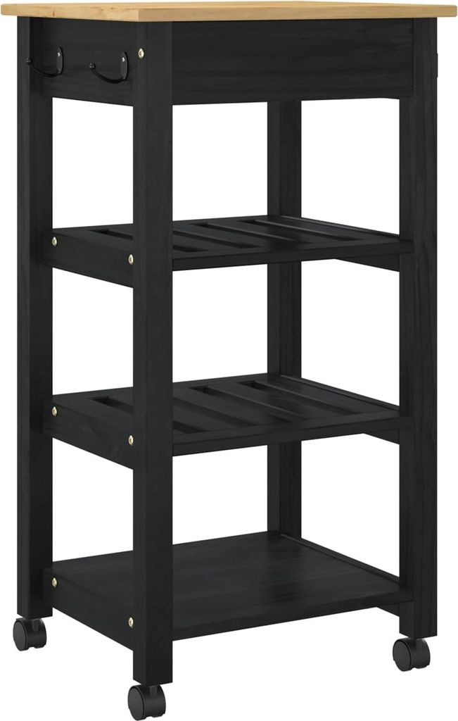Küchentrolley MONZA Schwarz 48 x 40 x 88,5 cm Massivholz Kiefer
