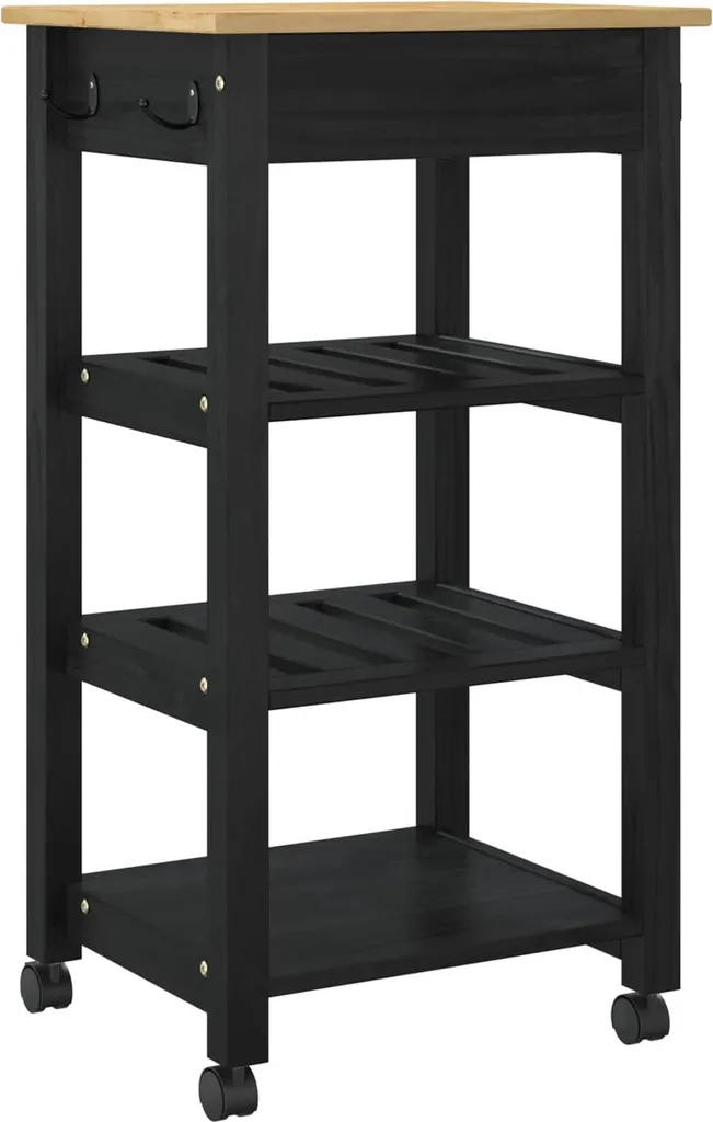 Chariot de cuisine MONZA Noir 48x40x88,5 cm en pin massif avec tiroir