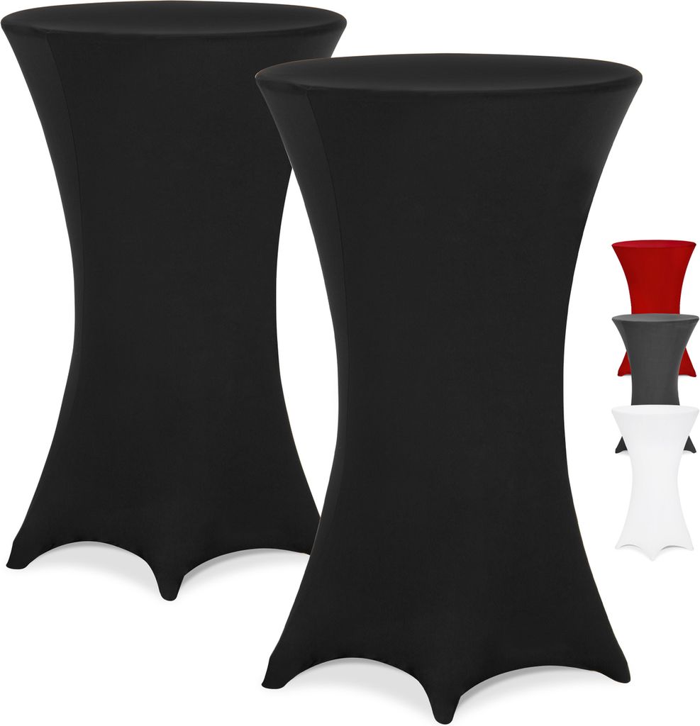 DETEX Stehtisch Hussen Ø 60-65 cm Schwarz 2er Set Rund 30°C Waschbar Verstärkte Standfüße Knitter- & Bügelfrei Stretch Stehtischhusse Über...