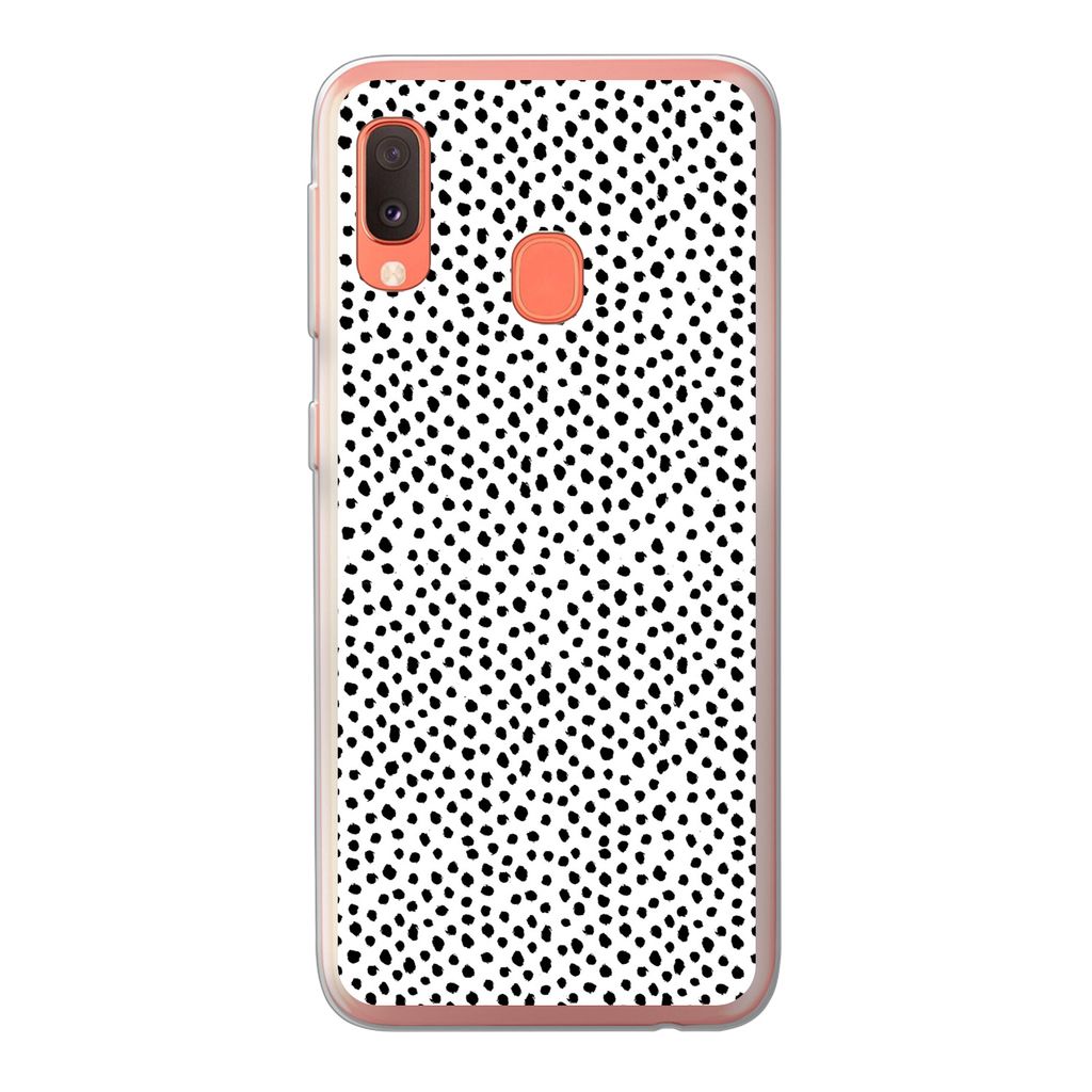 MuchoWow Handyhülle Schutzhülle Hülle für Samsung Galaxy A20e Polka dots - Schwarz - Weiß Silikon Softcase Handy Hülle - Abdeckung