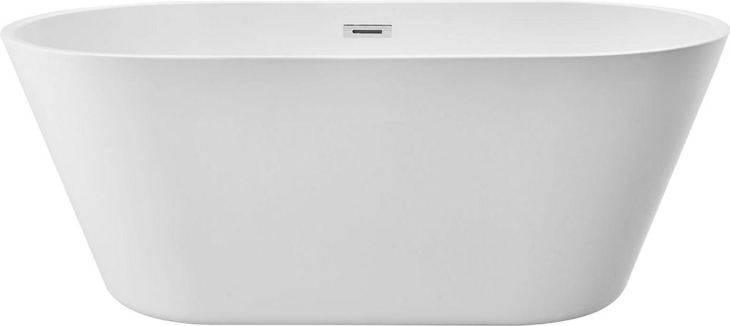 SucceBuy Freistehende Acryl-Badewanne 150x75 cm, weiße 230 L Wanne mit poliertem Chrom-Überlauf und -Ablauf, stilvolle ovale Badewanne für zeitg...