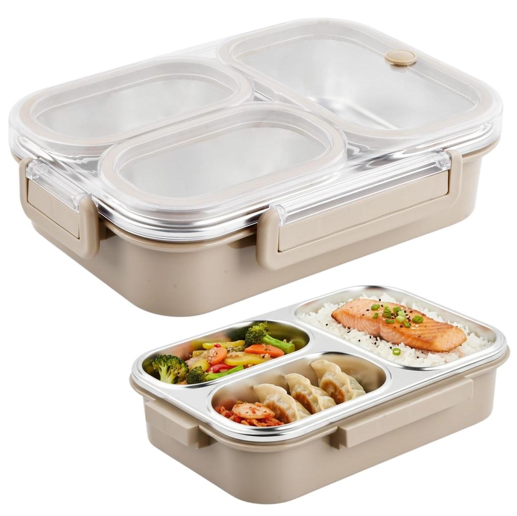 1000 ml Edelstahl-Lunchbox mit 3 Fächern, auslaufsichere Bento-Lunchbox für Erwachsene, Lunchbox für Kinder, Frühstücksbox, Snackbox, Sandwich...