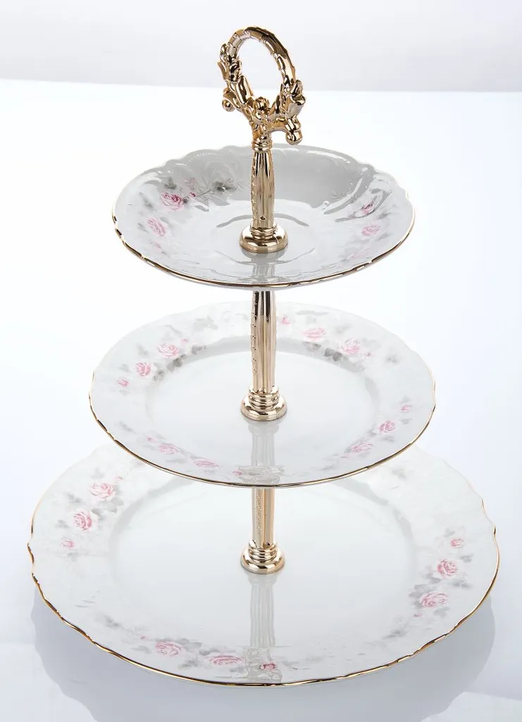 Support gâteaux stable en porcelaine rose et or Bernadotte Thun