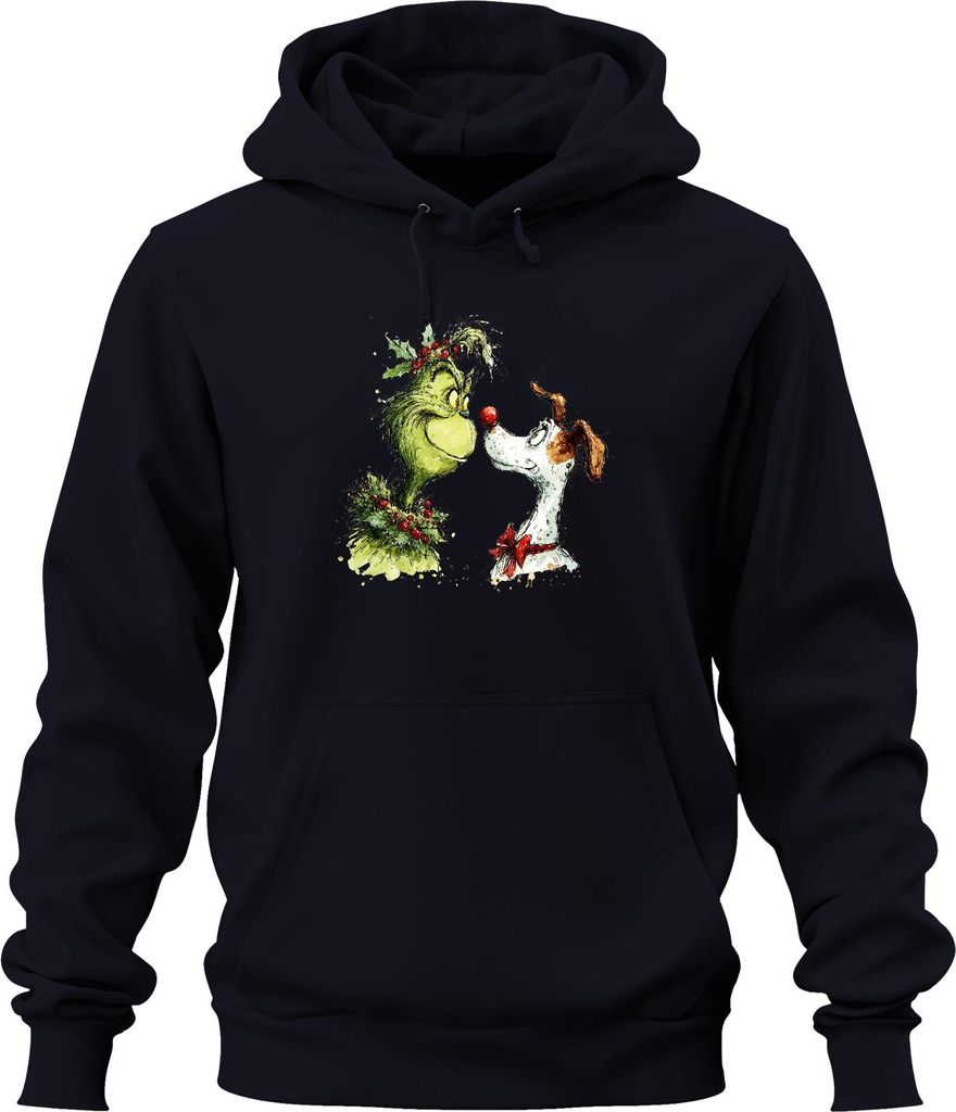Grinch Weihnachten Max Hund rote Nase lustig Retro Uni Hoodie Kapuzenpullover, Navy, L