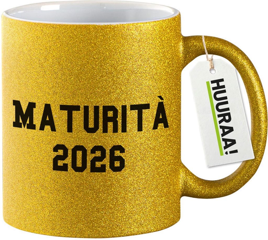 Huuraa Glitzertasse Maturità 2026 Abschluss Italien 330ml Gold Keramik Kaffeebecher Geschenkidee