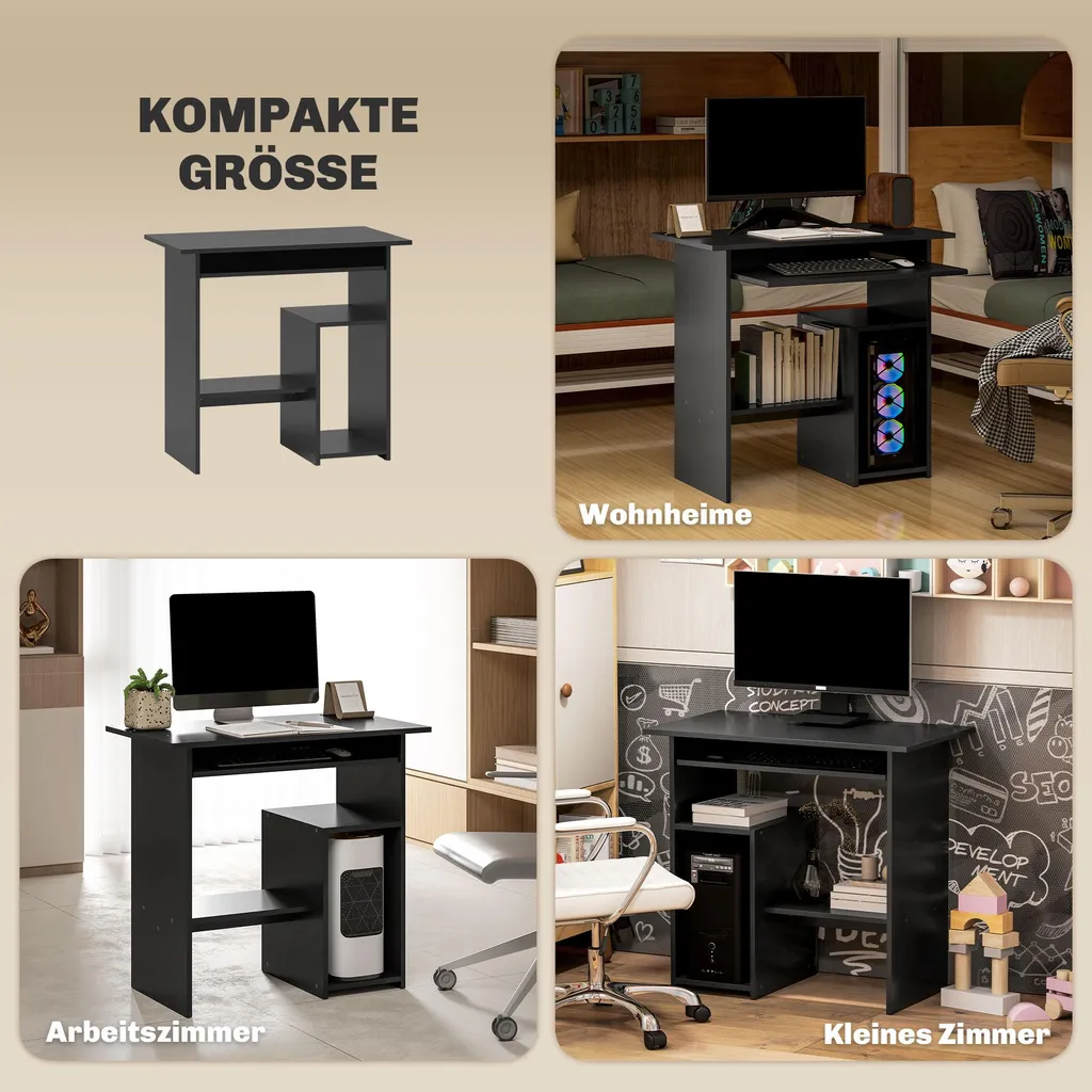 Bureau compact pour petits espaces noir 80 cm - Solution de rangement - 5
