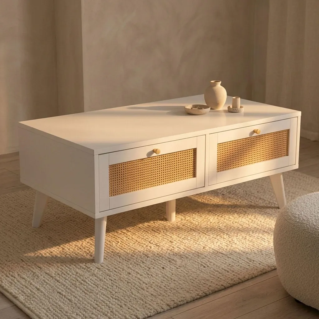 Table basse rectangulaire blanche Dalgora 120cm avec tiroirs de rangement - 7