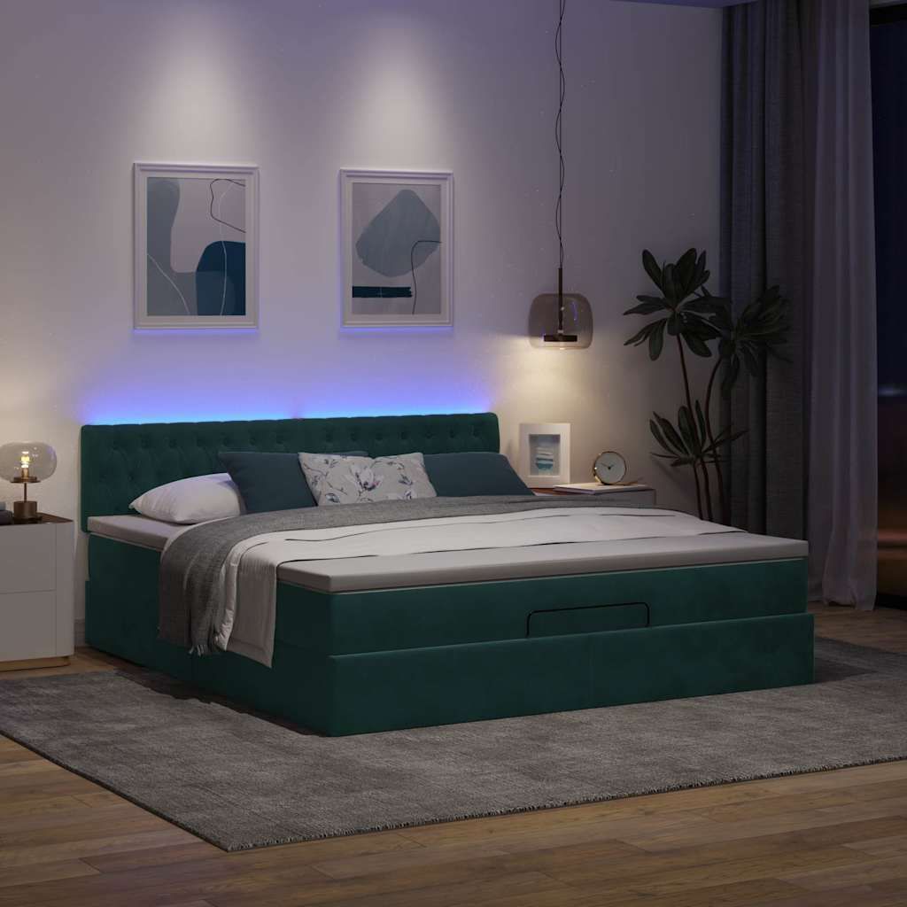 Maison Exclusive - Ottoman-Bett mit Matratze & LEDs Dunkelgrün 180x200 cm Samt