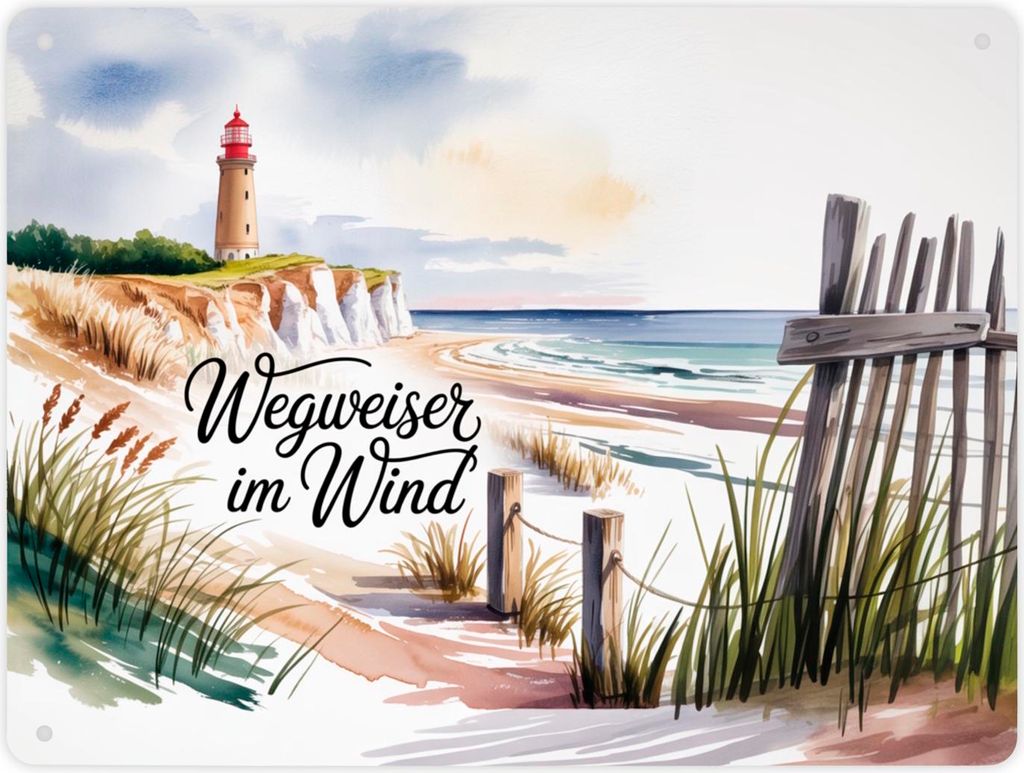 Ostsee Kap Arkona Leuchtturm Metallschild XL in 21x28 cm - Wegweiser im Wind