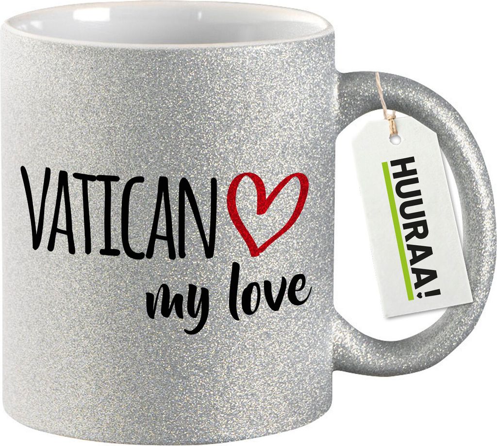 Huuraa Glitzertasse Vatican my love 330ml Silber Keramik Kaffeebecher Geschenkidee